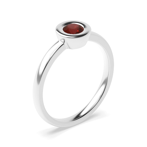 Bezel Setting Round Delicate Band Garnet Solitaire Diamond Ring