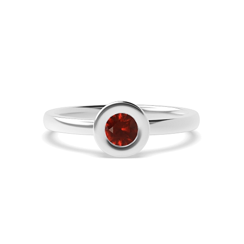 Bezel Setting Round Delicate Band Garnet Solitaire Diamond Ring