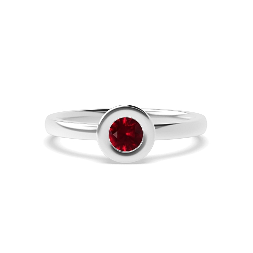 Bezel Setting Round Delicate band Ruby Promise Engagement Rings