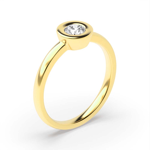 Bezel Setting Round Yellow Gold Delicate band Engagement Rings