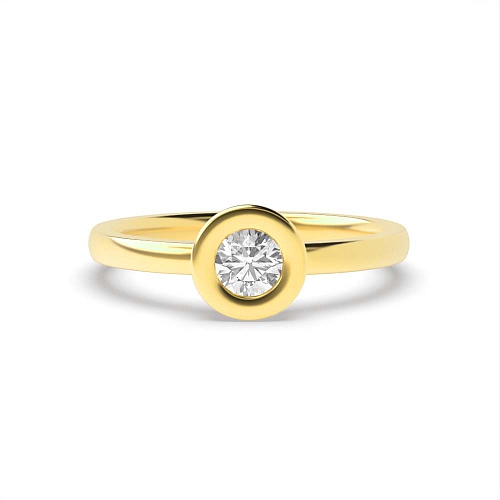 Bezel Setting Round Yellow Gold Delicate band Engagement Rings
