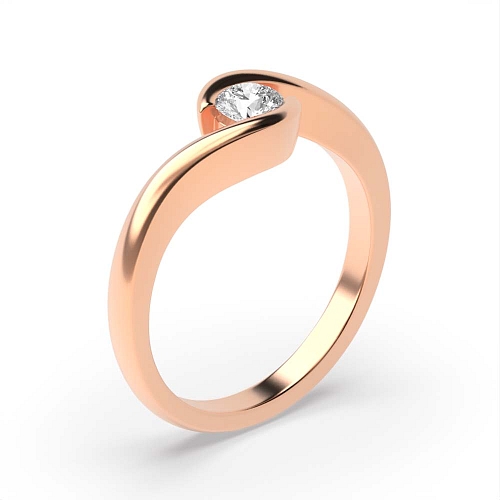 Channel Setting Round Rose Gold low set U Gallery Side stone Minimalist Engagement Rings