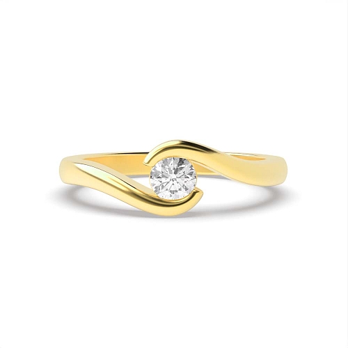 Channel Setting Round Yellow Gold low set U Gallery Side stone Twisted Engagement Rings