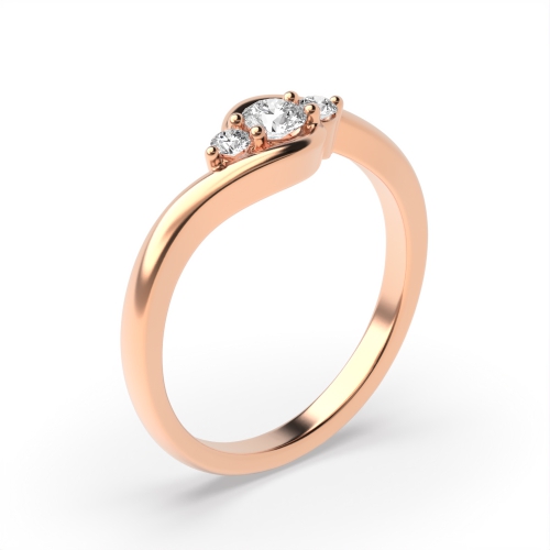 4 Prong Round Rose Gold Three Stone Engagement Rings