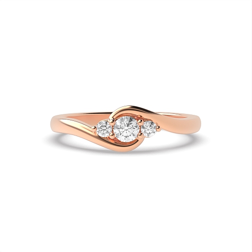 4 Prong Round Rose Gold Minimalist S-shaped shank Trilogy Engagement Rings