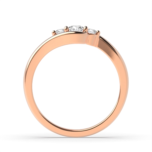 4 Prong Round Rose Gold Minimalist S-shaped shank Trilogy Engagement Rings
