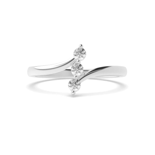 4 Prong Round Vertical Line Three Stone Engagement Ring