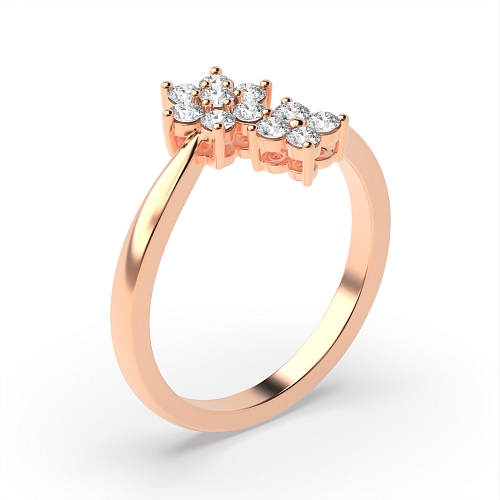 4 Prong Round Rose Gold Double Engagement Rings