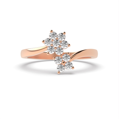 4 Prong Round Rose Gold Double Engagement Rings