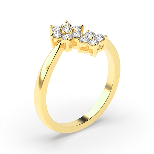 4 Prong Round Yellow Gold Double Engagement Rings