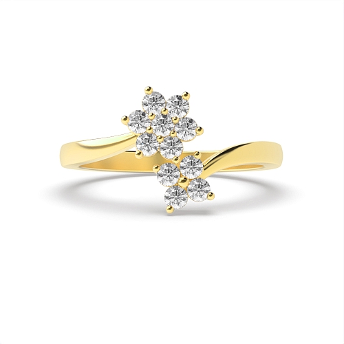 4 Prong Round Yellow Gold Double Engagement Rings