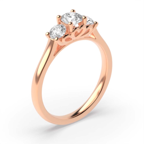 4 Prong Round Rose Gold Heart pattern Trilogy Engagement Rings