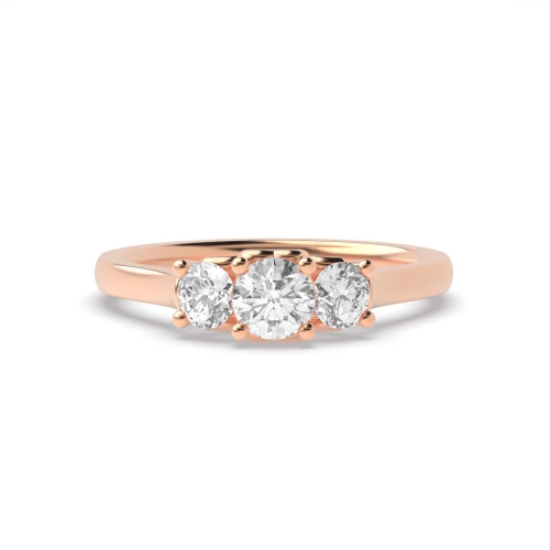 4 Prong Round Rose Gold Heart pattern Trilogy Engagement Rings