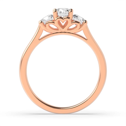 4 Prong Round Rose Gold Heart pattern Trilogy Engagement Rings