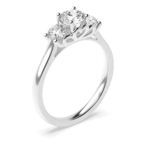 4 Prong Round Heart pattern Naturally Mined Diamond Trilogy Engagement Rings