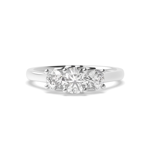 4 Prong Round Heart pattern Naturally Mined Diamond Trilogy Engagement Rings