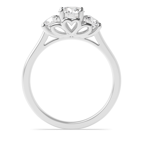 4 Prong Round Heart pattern Naturally Mined Diamond Trilogy Engagement Rings