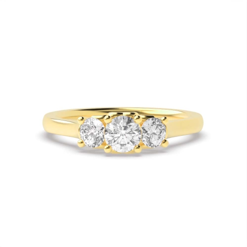 4 Prong Round Yellow Gold Heart pattern Trilogy Engagement Rings