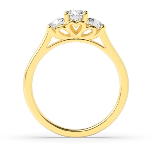 4 Prong Round Yellow Gold Heart pattern Trilogy Engagement Rings