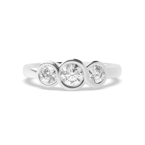 Bezel Setting Round Platinum Three Stone Engagement Ring