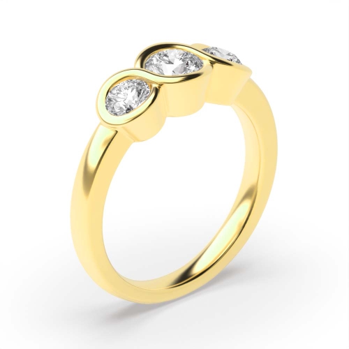 Bezel Setting Round Yellow Gold Three Stone Engagement Rings
