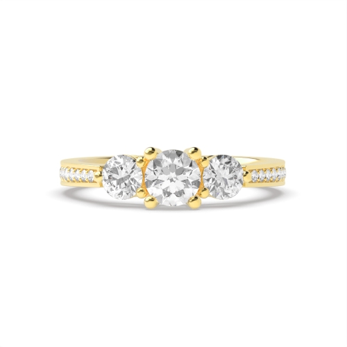 4 Prong Round Yellow Gold Side Stone Diamond Ring
