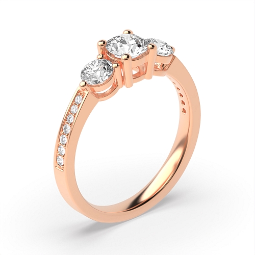 Round Rose Gold Trilogy Engagement Rings