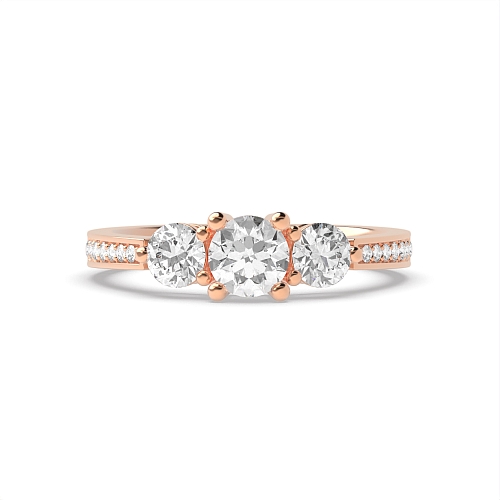 Round Rose Gold Trilogy Engagement Rings