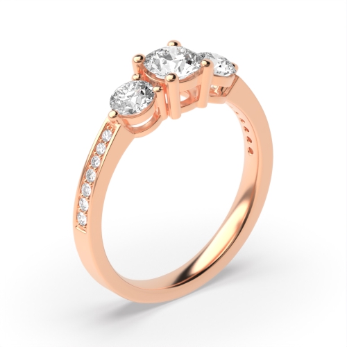 4 Prong Round Rose Gold Trilogy Engagement Rings