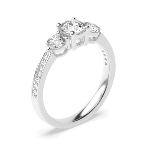 4 Prong Round Platinum trilogy Side Stone Engagement Ring