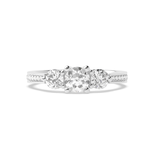 4 Prong Round Platinum trilogy Side Stone Engagement Ring