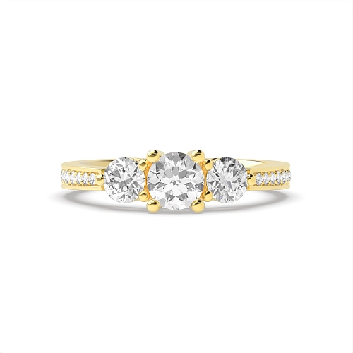 Round Yellow Gold Trilogy Engagement Rings