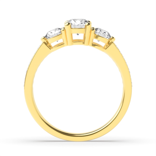 4 Prong Round Yellow Gold trilogy Side Stone Engagement Ring