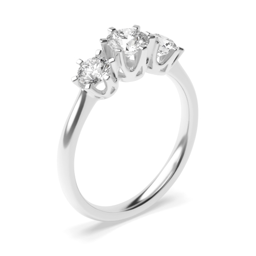 4 Prong Round Glimmer Naturally Mined Diamond Trilogy Engagement Rings