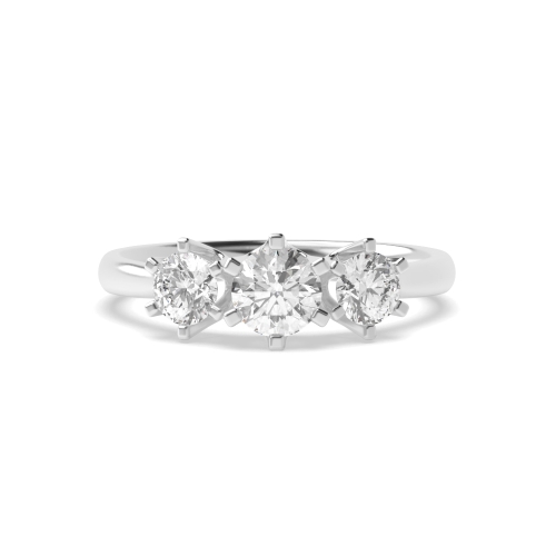 4 Prong Round Glimmer Naturally Mined Diamond Trilogy Engagement Rings