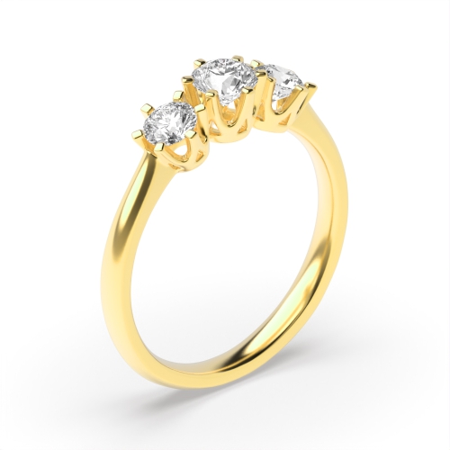4 Prong Round Yellow Gold Glimmer Trilogy Engagement Rings