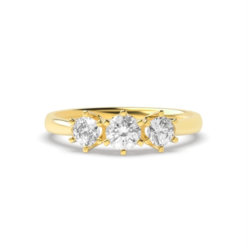 4 Prong Round Yellow Gold Glimmer Trilogy Engagement Rings