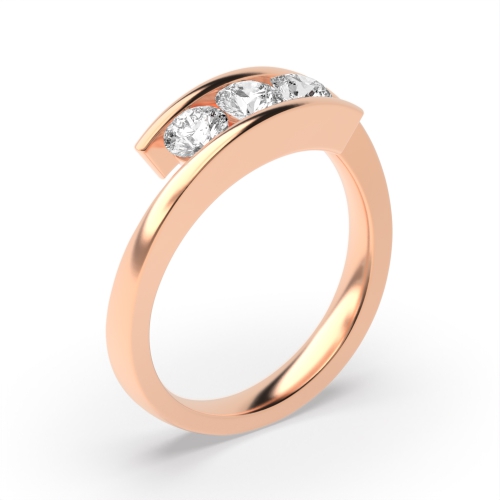 Channel Setting Round Rose Gold Trinity Trilogy Engagement Rings