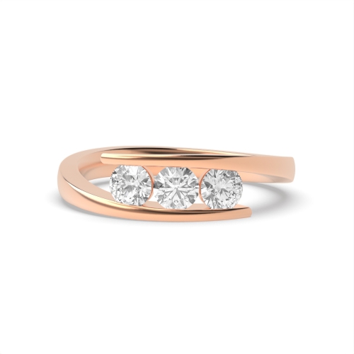 Channel Setting Round Rose Gold Trinity Trilogy Engagement Rings