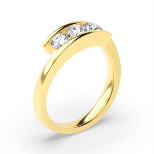 Channel Setting Round Yellow Gold Trinity Trilogy Engagement Rings