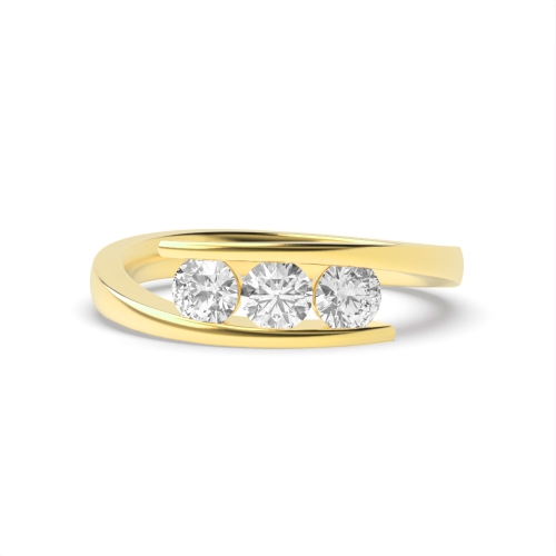 Channel Setting Round Yellow Gold Trinity Trilogy Engagement Rings