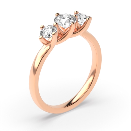 4 Prong Round Rose Gold Twisted claws raised Trilogy Engagement Rings