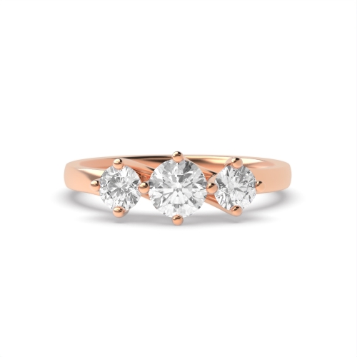 4 Prong Round Rose Gold Twisted claws raised Trilogy Engagement Rings