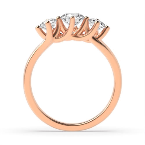 4 Prong Round Rose Gold Twisted claws raised Trilogy Engagement Rings