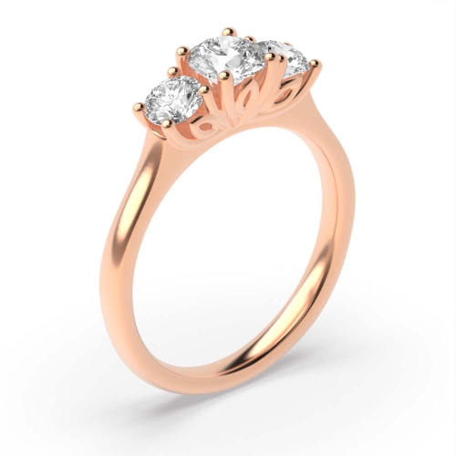 4 Prong Round Rose Gold Flower Trilogy Engagement Rings