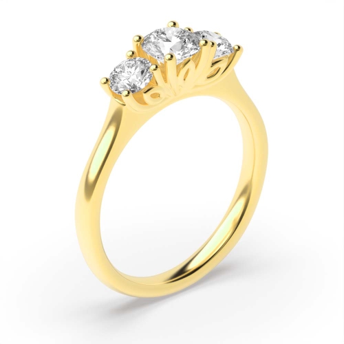4 Prong Round Yellow Gold Flower Trilogy Engagement Rings