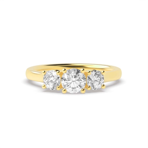 4 Prong Round Yellow Gold Flower Trilogy Engagement Rings