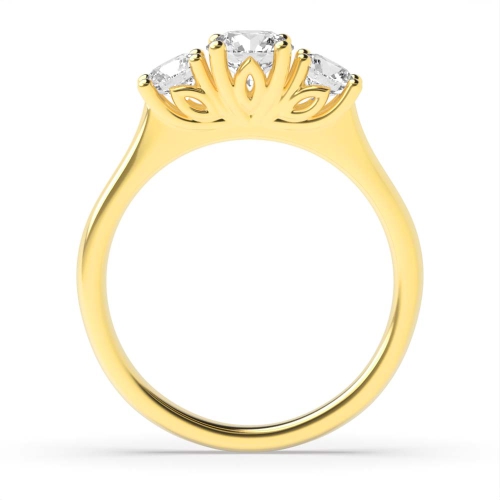 4 Prong Round Yellow Gold Flower Trilogy Engagement Rings