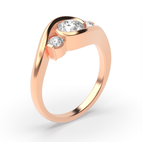 Channel Setting Round Rose Gold Kissing Trilogy Engagement Rings