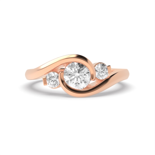 Channel Setting Round Rose Gold Kissing Trilogy Engagement Rings